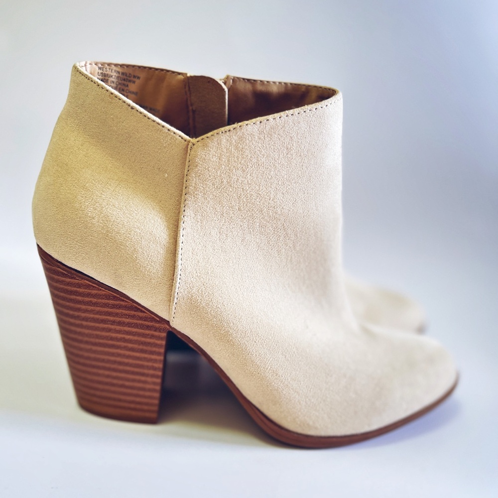 Bootie Sand Suede Block Zippered Ankle Boot with Block Heels